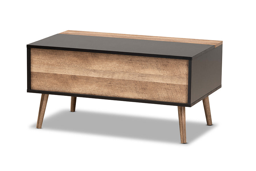 baxton studio jensen modern and contemporary two tone black and rustic brown finished wood lift top coffee table with storage compartment | Modish Furniture Store-2