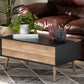 Baxton Studio Jensen Modern and Contemporary Two-Tone Black and Rustic Brown Finished Wood Lift Top Coffee Table with Storage Compartment | Modishstore | Coffee Tables