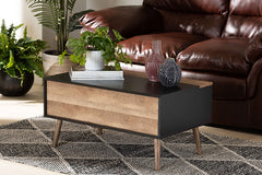 Baxton Studio Jensen Modern and Contemporary Two-Tone Black and Rustic Brown Finished Wood Lift Top Coffee Table with Storage Compartment