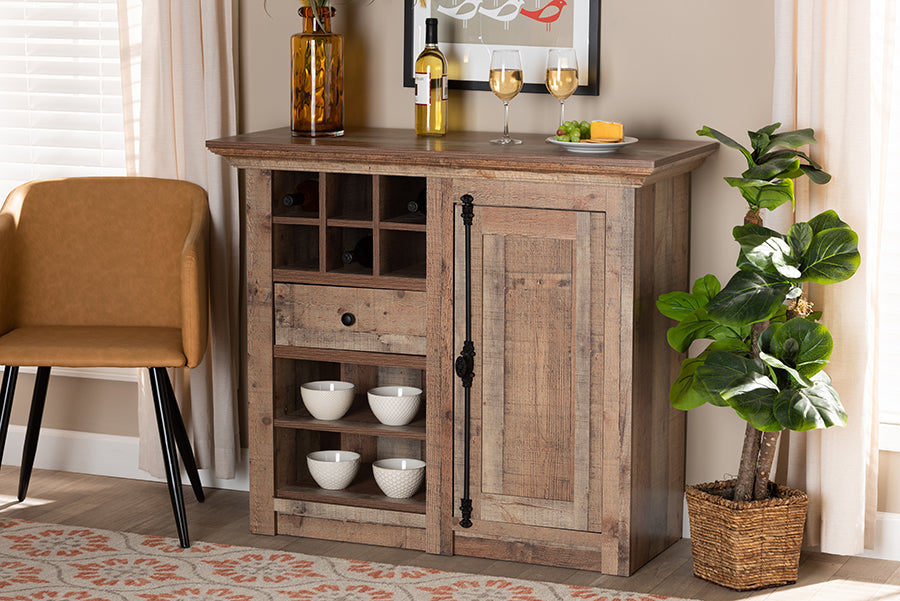 Baxton Studio Albert Modern and Contemporary Farmhouse Rustic Oak Brown Finished Wood 1-Door Dining Room Sideboard Buffet | Modishstore | Sideboards