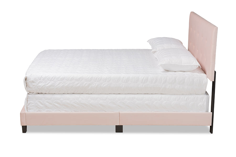 Baxton Studio Caprice Modern and Contemporary Glam Light Pink Velvet Fabric Upholstered Queen Size Panel Bed | Beds | Modishstore - 6