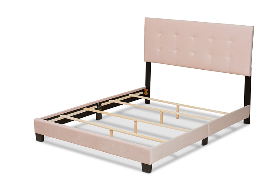 Baxton Studio Caprice Modern and Contemporary Glam Light Pink Velvet Fabric Upholstered Queen Size Panel Bed | Beds | Modishstore - 2
