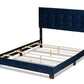 Baxton Studio Caprice Modern and Contemporary Glam Navy Blue Velvet Fabric Upholstered Queen Size Panel Bed | Beds | Modishstore - 6