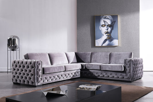 Divani Casa Jean Modern Grey Velvet Sectional Sofa | Sofas | Modishstore