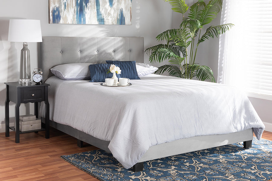 Baxton Studio Caprice Modern and Contemporary Glam Grey Velvet Fabric Upholstered Full Size Panel Bed | Modishstore | Beds