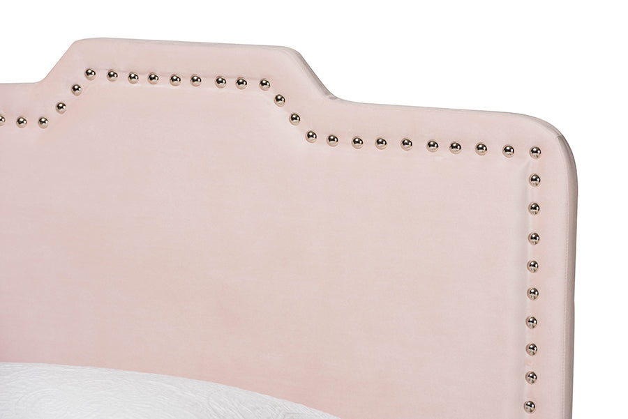 Baxton Studio Benjen Modern and Contemporary Glam Light Pink Velvet Fabric Upholstered Twin Size Panel Bed | Beds | Modishstore - 3