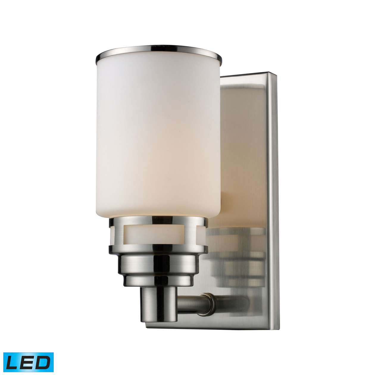 Bryant 1-Light Vanity Lamp in Satin Nickel with Opal White Glass - Includes LED Bulb | Vanity Light | Modishstore