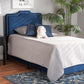 baxton studio benjen modern and contemporary glam navy blue velvet fabric upholstered twin size panel bed | Modish Furniture Store-3