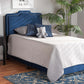 Baxton Studio Benjen Modern and Contemporary Glam Navy Blue Velvet Fabric Upholstered Twin Size Panel Bed | Modishstore | Beds