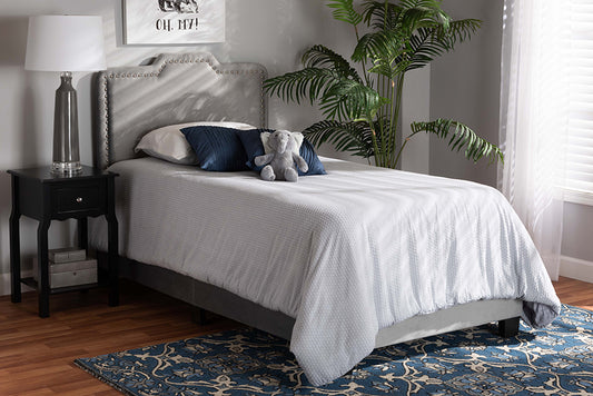 Baxton Studio Benjen Modern and Contemporary Glam Grey Velvet Fabric Upholstered Twin Size Panel Bed | Modishstore | Beds