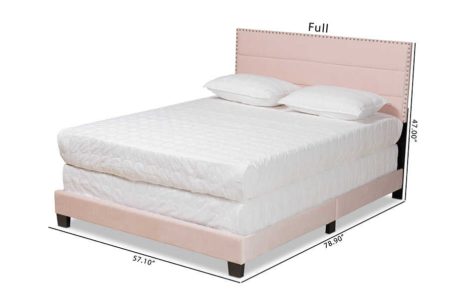 Baxton Studio Tamira Modern and Contemporary Glam Light Pink Velvet Fabric Upholstered Full Size Panel Bed | Beds | Modishstore - 5