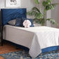 baxton studio tamira modern and contemporary glam navy blue velvet fabric upholstered twin size panel bed | Modish Furniture Store-3