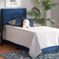 Baxton Studio Tamira Modern and Contemporary Glam Navy Blue Velvet Fabric Upholstered Twin Size Panel Bed | Modishstore | Beds