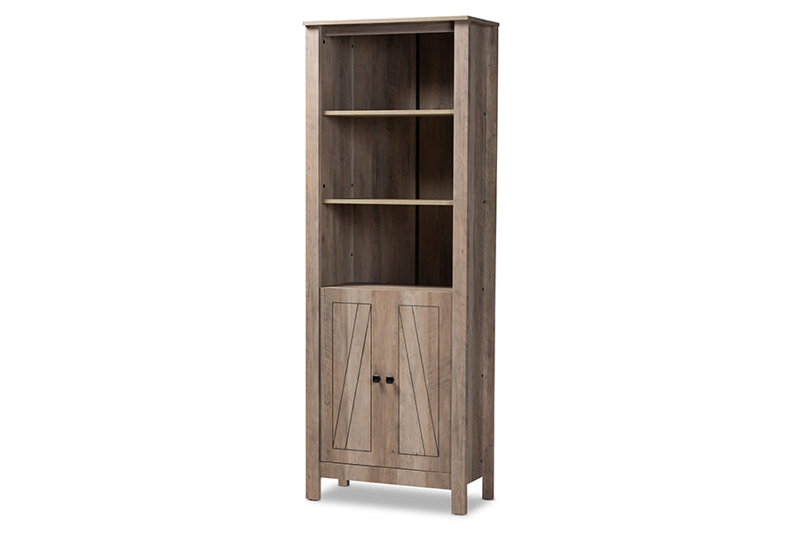 baxton studio derek modern and contemporary transitional natural oak finished wood 2 door bookcase | Modish Furniture Store-2