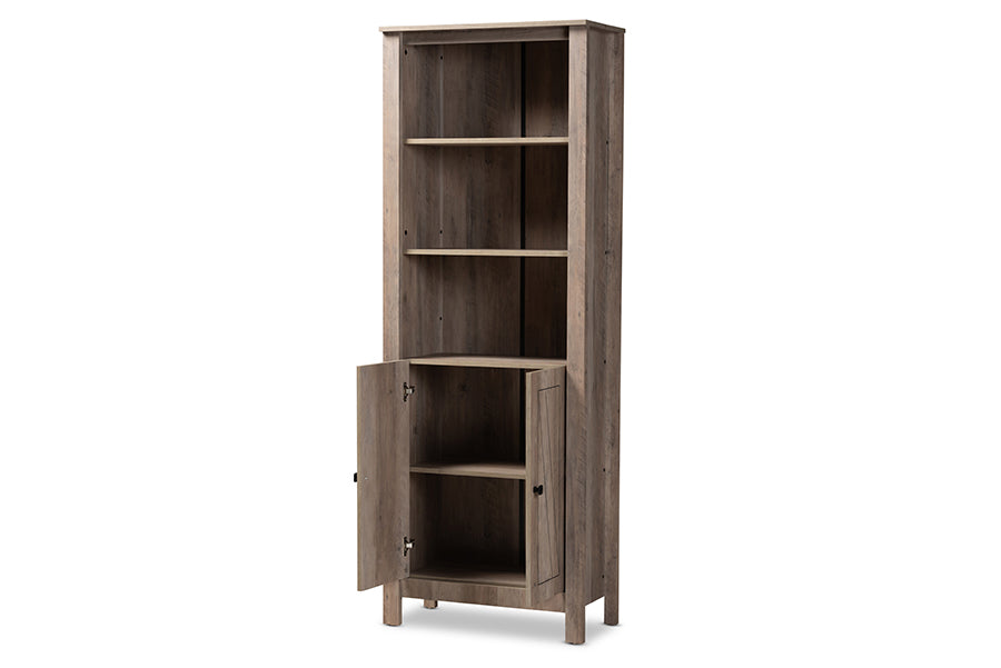 baxton studio derek modern and contemporary transitional natural oak finished wood 2 door bookcase | Modish Furniture Store-3