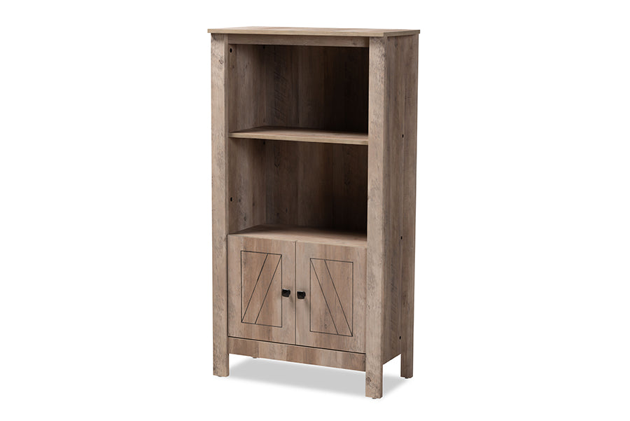 baxton studio derek modern and contemporary transitional natural oak finished wood 3 tier bookcase | Modish Furniture Store-2