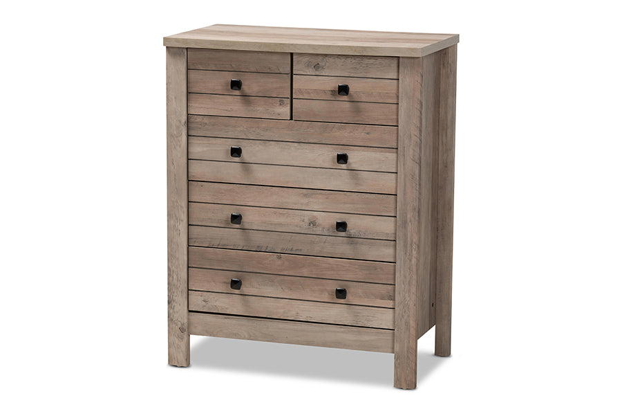 baxton studio derek modern and contemporary transitional natural oak finished wood 5 drawer chest | Modish Furniture Store-2