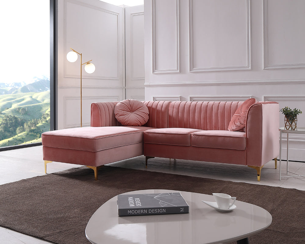 Divani Casa Rachel Modern Pink Velvet Sectional Sofa | Modishstore | Sofas