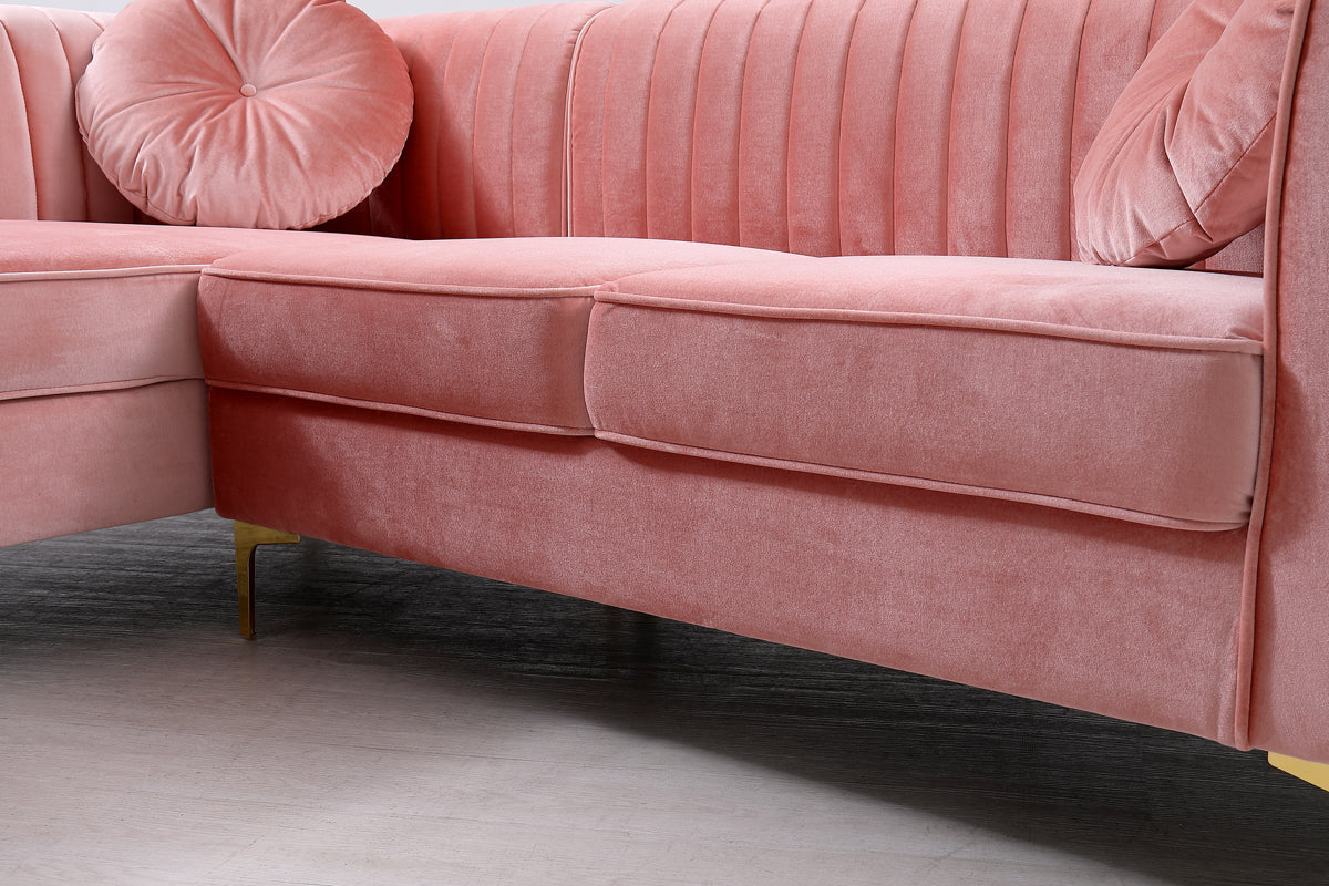 Divani Casa Rachel Modern Pink Velvet Sectional Sofa | Modishstore | Sofas-4
