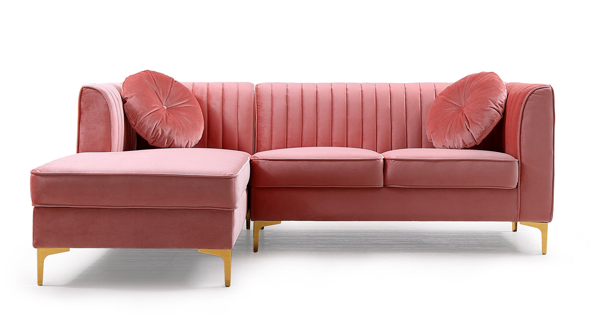 Divani Casa Rachel Modern Pink Velvet Sectional Sofa | Modishstore | Sofas-2