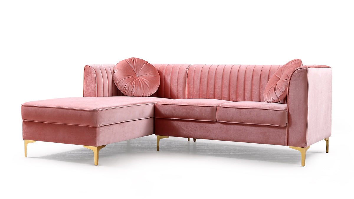 Divani Casa Rachel Modern Pink Velvet Sectional Sofa | Modishstore | Sofas-3