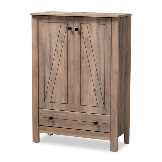 Baxton Studio Derek Modern and Contemporary Transitional Natural Oak Finished Wood 1-Drawer Shoe Cabinet | Cabinets | Modishstore