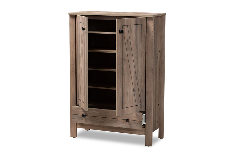 Baxton Studio Derek Modern and Contemporary Transitional Natural Oak Finished Wood 1-Drawer Shoe Cabinet | Cabinets | Modishstore - 7