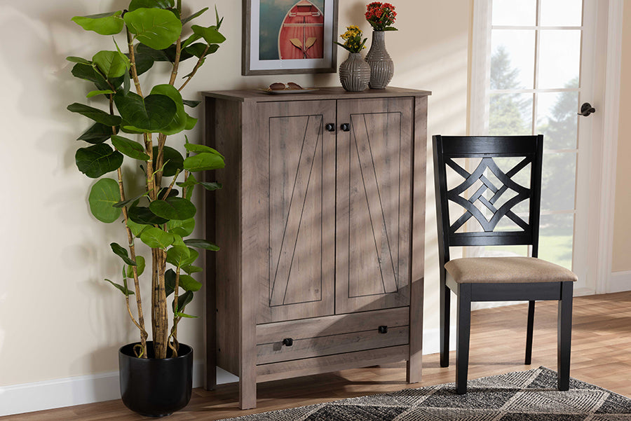 Baxton Studio Derek Modern and Contemporary Transitional Natural Oak Finished Wood 1-Drawer Shoe Cabinet | Cabinets | Modishstore - 2