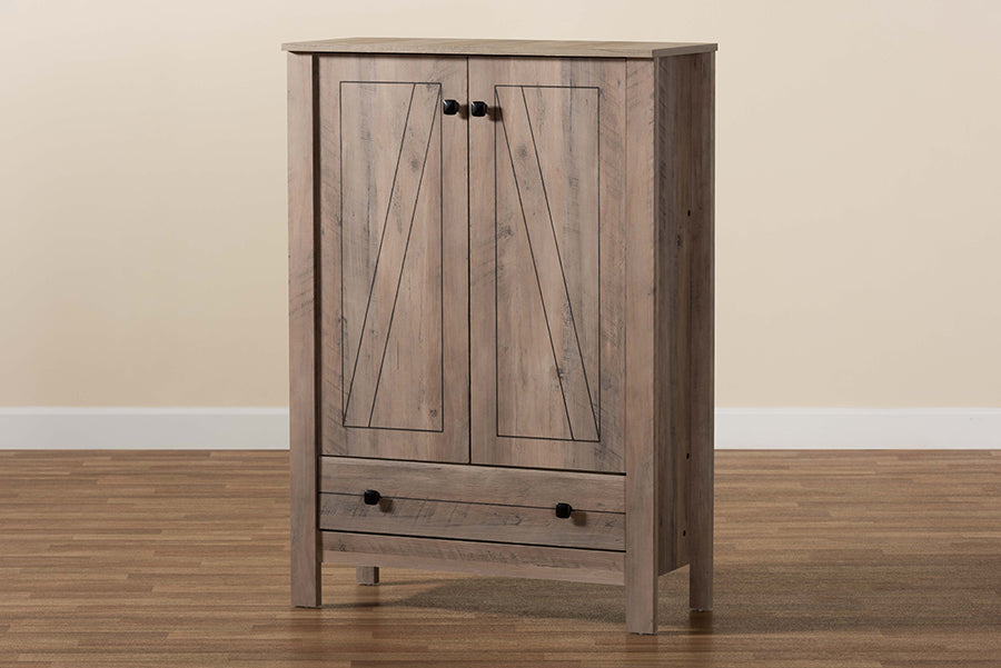 Baxton Studio Derek Modern and Contemporary Transitional Natural Oak Finished Wood 1-Drawer Shoe Cabinet | Cabinets | Modishstore - 3