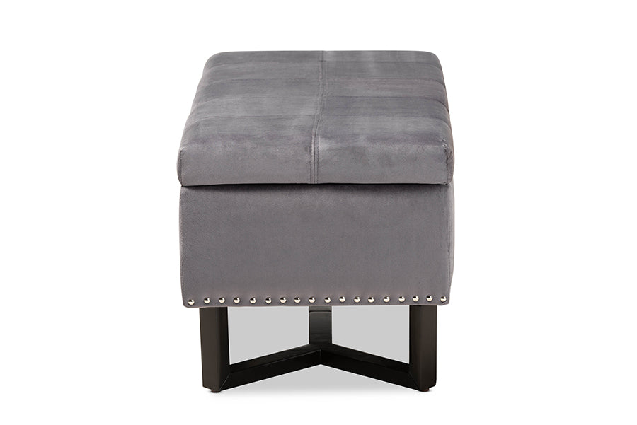 Baxton Studio Esther Modern and Contemporary Grey Velvet Fabric Upholstered and Dark Brown Finished Wood Storage Ottoman | Ottomans | Modishstore - 6