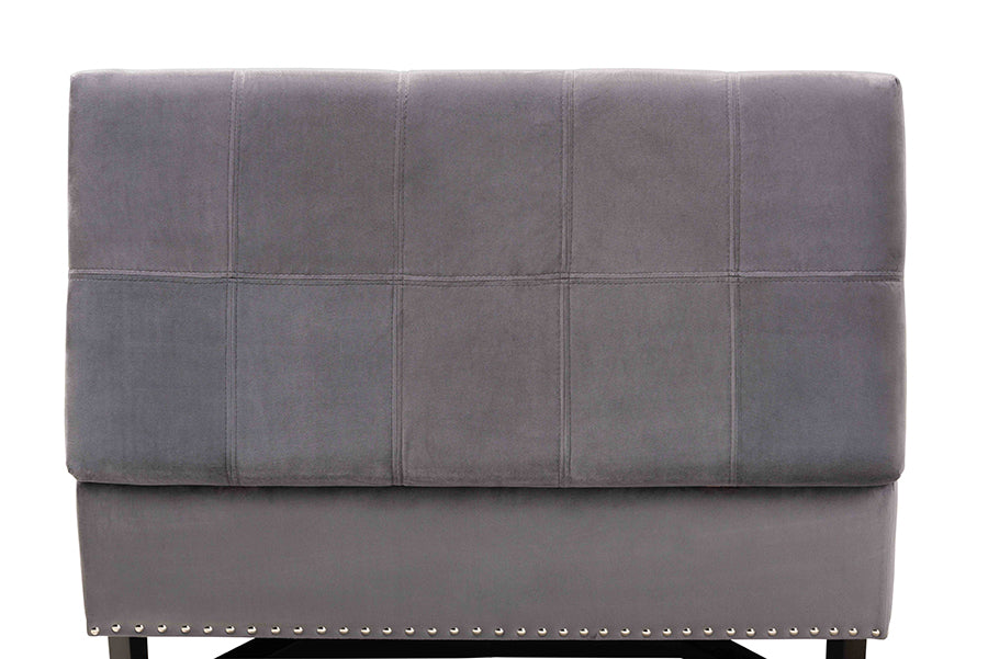 Baxton Studio Esther Modern and Contemporary Grey Velvet Fabric Upholstered and Dark Brown Finished Wood Storage Ottoman | Ottomans | Modishstore - 4