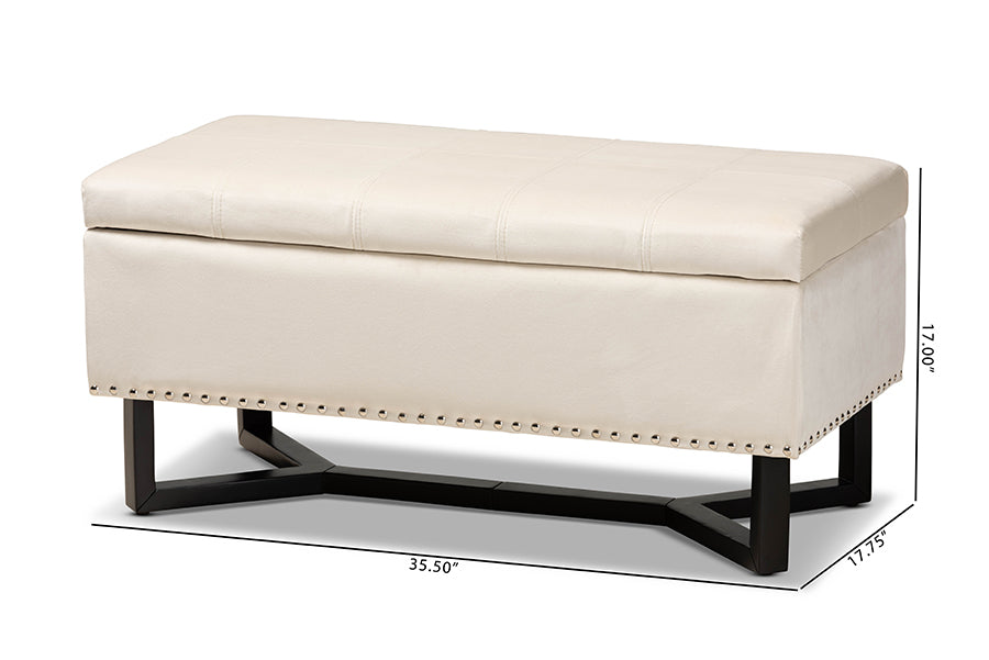 Baxton Studio Esther Modern and Contemporary Beige Velvet Fabric Upholstered and Dark Brown Finished Wood Storage Ottoman | Ottomans | Modishstore - 9