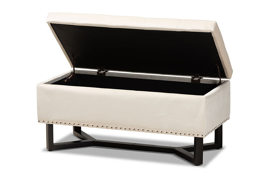 Baxton Studio Esther Modern and Contemporary Beige Velvet Fabric Upholstered and Dark Brown Finished Wood Storage Ottoman | Ottomans | Modishstore - 8