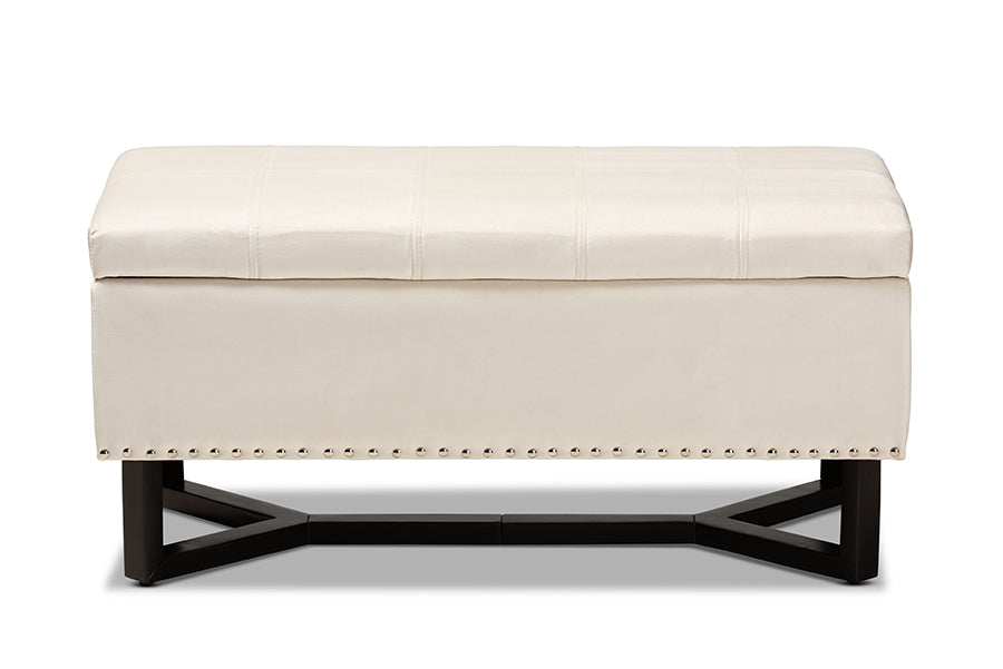 Baxton Studio Esther Modern and Contemporary Beige Velvet Fabric Upholstered and Dark Brown Finished Wood Storage Ottoman | Ottomans | Modishstore - 7