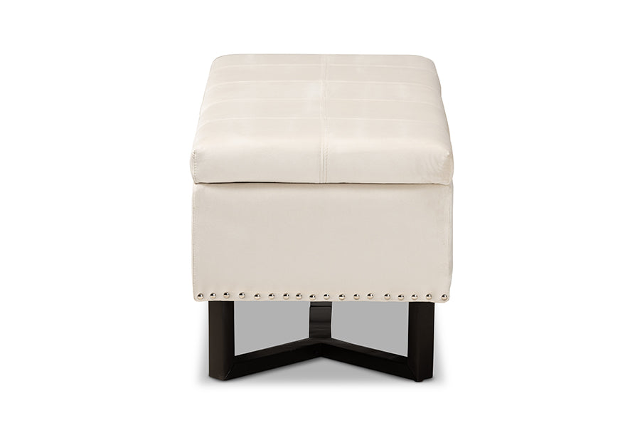 Baxton Studio Esther Modern and Contemporary Beige Velvet Fabric Upholstered and Dark Brown Finished Wood Storage Ottoman | Ottomans | Modishstore - 6