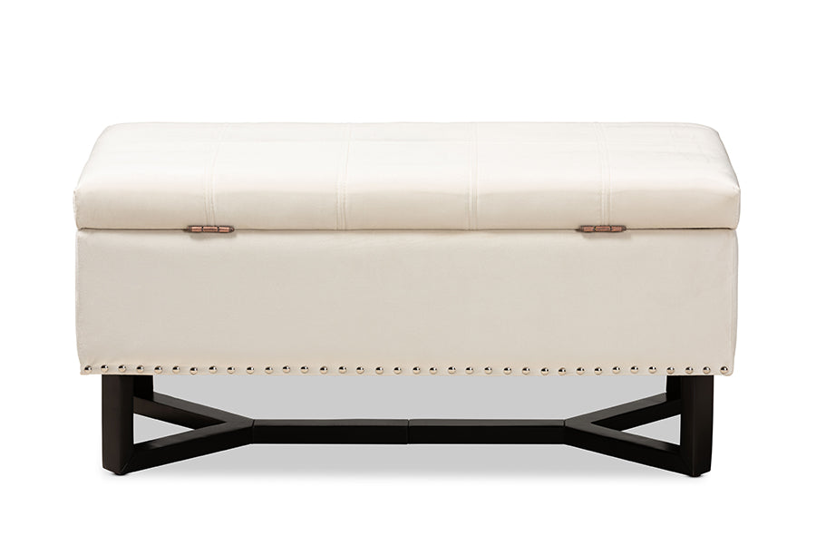 Baxton Studio Esther Modern and Contemporary Beige Velvet Fabric Upholstered and Dark Brown Finished Wood Storage Ottoman | Ottomans | Modishstore - 5