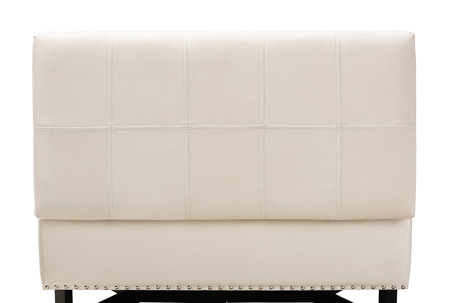 Baxton Studio Esther Modern and Contemporary Beige Velvet Fabric Upholstered and Dark Brown Finished Wood Storage Ottoman | Ottomans | Modishstore - 4