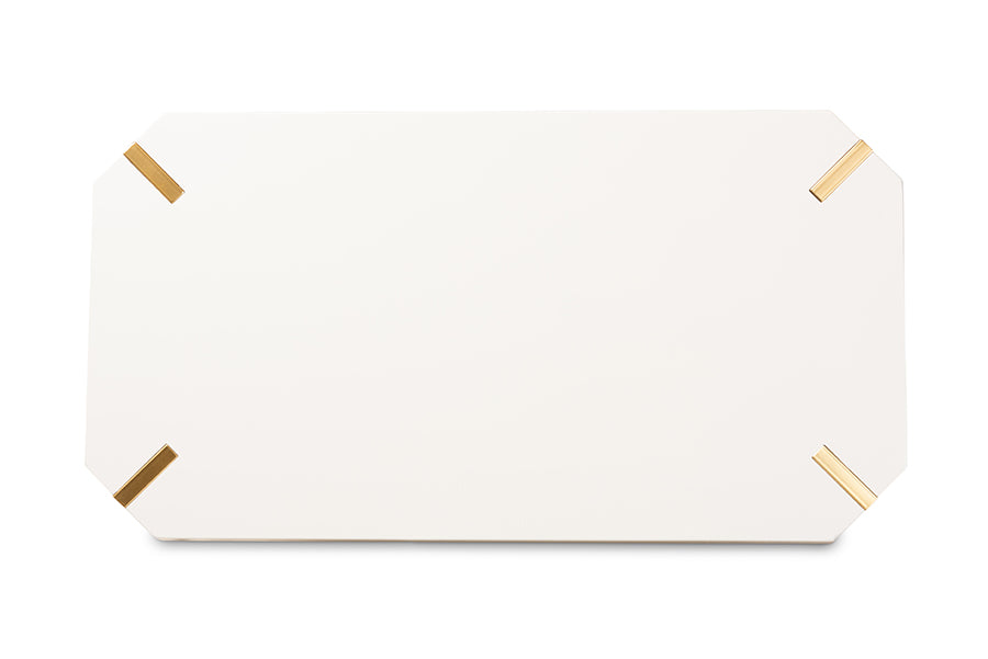 Baxton Studio Kassa Contemporary Glam and Luxe Brushed Gold Metal and White Finished Wood Coffee Table | Coffee Tables | Modishstore - 3
