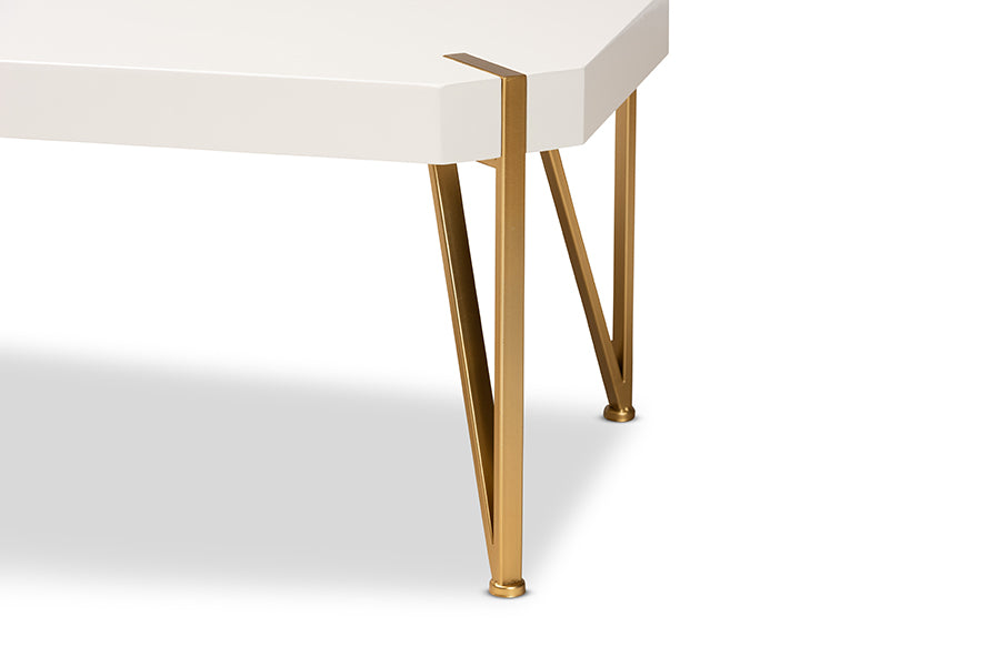 Baxton Studio Kassa Contemporary Glam and Luxe Brushed Gold Metal and White Finished Wood Coffee Table | Coffee Tables | Modishstore - 4