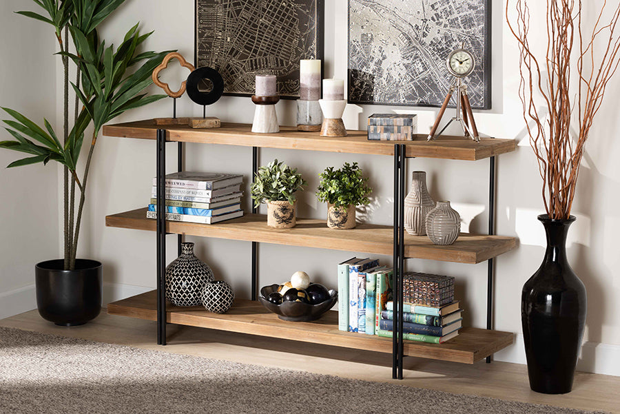 Baxton Studio Tarah Modern Rustic and Industrial Natural Brown Finished Wood and Black Finished Metal Console Table | Console Tables | Modishstore - 2