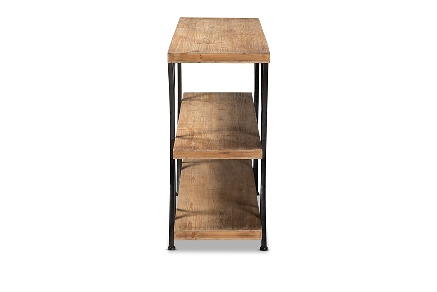 Baxton Studio Terrell Modern Rustic and Industrial Natural Brown Finished Wood and Black Finished Metal Console Table | Console Tables | Modishstore - 5