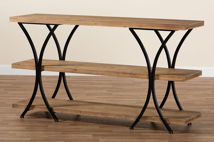 Baxton Studio Terrell Modern Rustic and Industrial Natural Brown Finished Wood and Black Finished Metal Console Table | Console Tables | Modishstore - 3