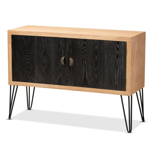 Baxton Studio Denali Modern and Contemporary Two-Tone Walnut Brown and Black Finished Wood and Metal Storage Cabinet | Cabinets | Modishstore
