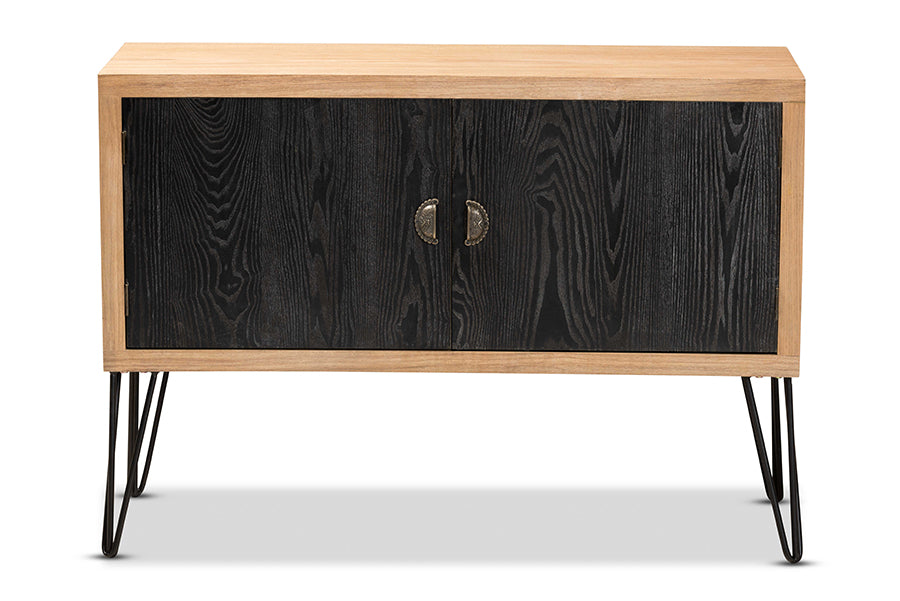 Baxton Studio Denali Modern and Contemporary Two-Tone Walnut Brown and Black Finished Wood and Metal Storage Cabinet | Cabinets | Modishstore - 7
