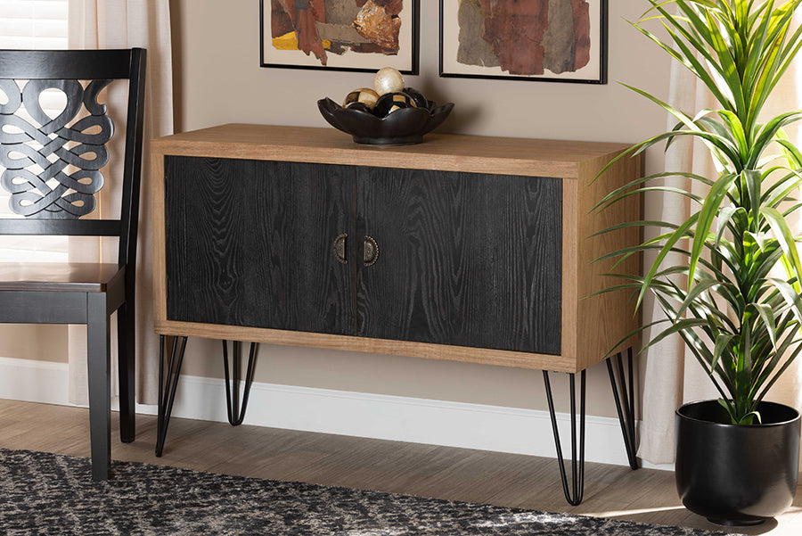 Baxton Studio Denali Modern and Contemporary Two-Tone Walnut Brown and Black Finished Wood and Metal Storage Cabinet | Cabinets | Modishstore - 2