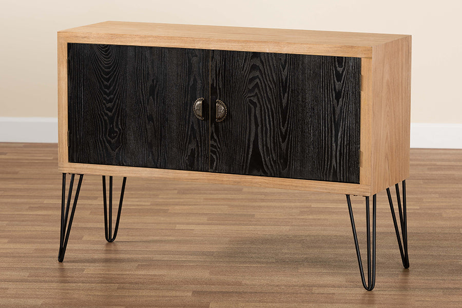 Baxton Studio Denali Modern and Contemporary Two-Tone Walnut Brown and Black Finished Wood and Metal Storage Cabinet | Cabinets | Modishstore - 3