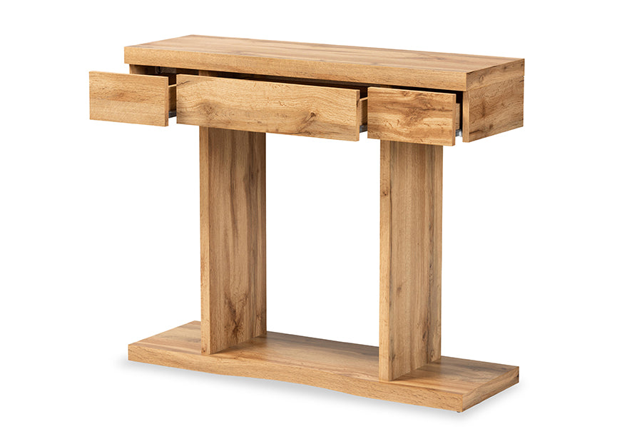 Baxton Studio Otis Modern and Contemporary Oak Brown Finished Wood 3-Drawer Console Table | Console Tables | Modishstore - 8