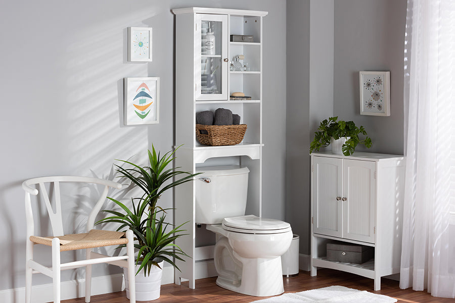 baxton studio campbell modern and contemporary white finished wood over the toilet bathroom storage cabinet | Modish Furniture Store-2