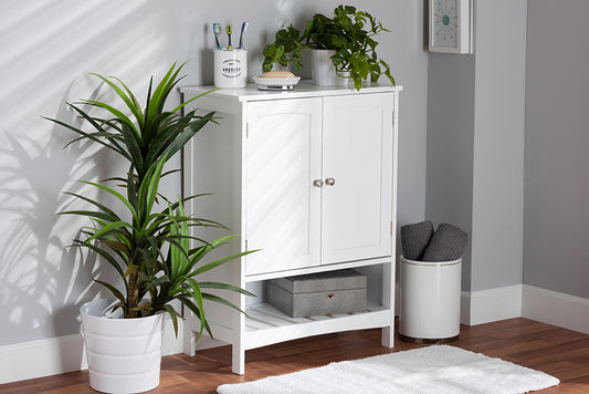 Baxton Studio Jaela Modern and Contemporary White Finished Wood 2-Door Bathroom Storage Cabinet | Modishstore | Cabinets