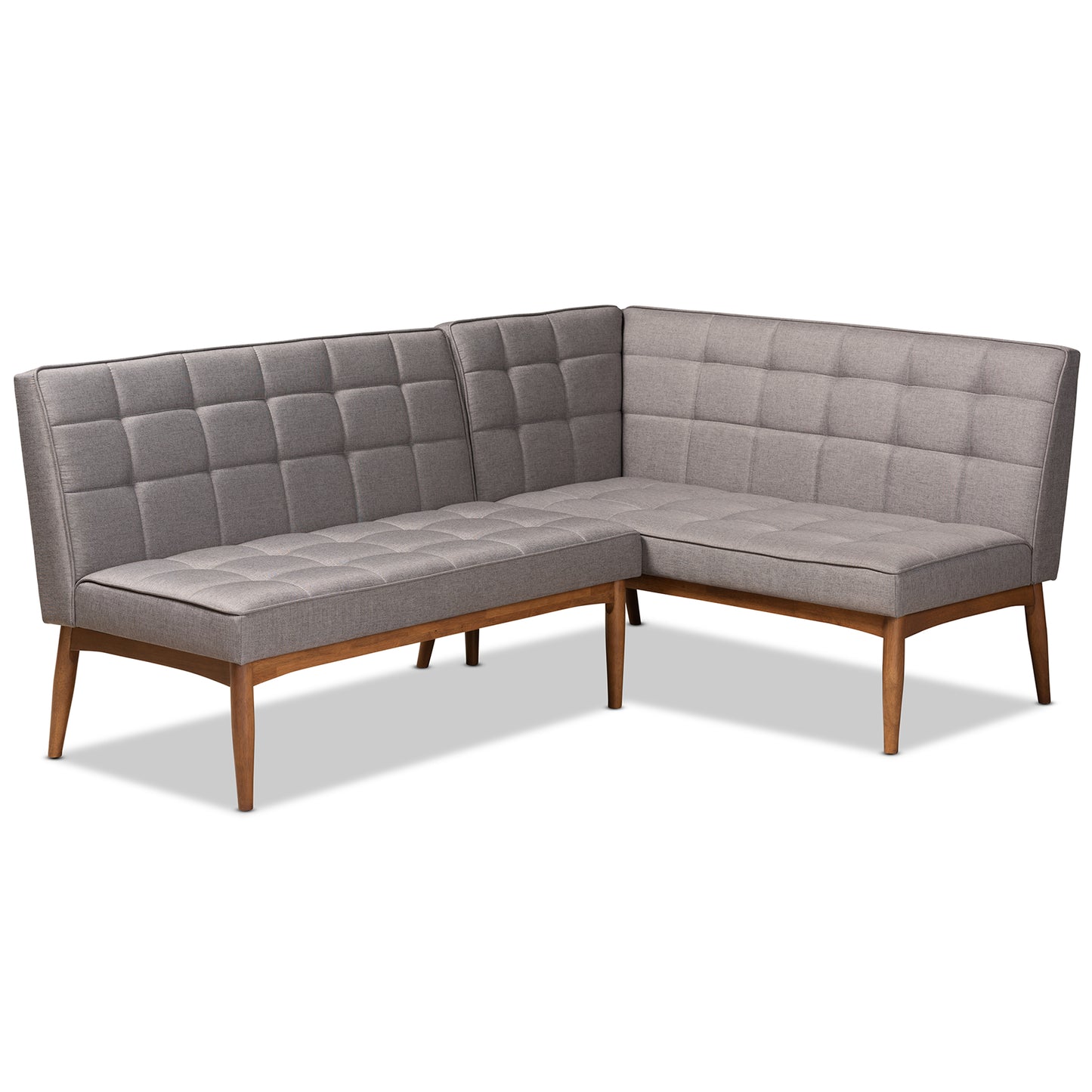 Baxton Studio Sanford Mid-Century Modern Grey Fabric Upholstered and Walnut Brown Finished Wood 2-Piece Dining Nook Banquette Set | Dining Sets | Modishstore - 2